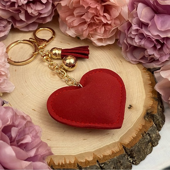 Red Rhinestone Heart Pendant with Tassel Keychain Charm - Picture 8 of 9